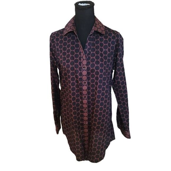 Foxcroft Womens Long Sleeve Polka Dots Button Front Wrinkle Free Blouse  Size 8 - Picture 10 of 10